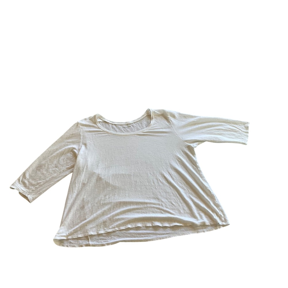 Eileen Fisher Top Women XL White 100% Linen 3/4 Sleeve Scoop Neck Slub Jersey‎